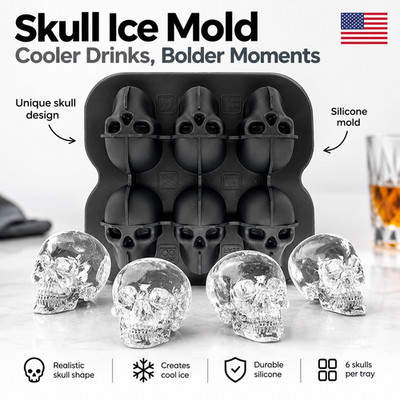 Ice Cube Mold 3D Skull Ice Cube Mold Tray For Whiskey, Cocktail, Bev