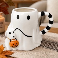 Haunted Halloween Ghost Figural Ceramic Mug 26 fl oz, Pumpkin, MW/DS Safe