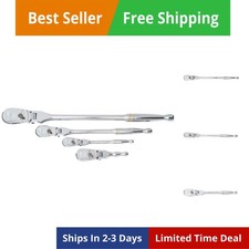 4 Piece 1/4", 3/8" & 1/2" Drive 90 Tooth Full Polish Flex-Head RATCHET Set - ...