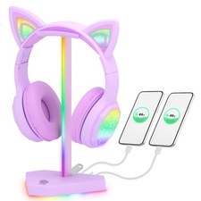 RGB Headphones Stand with 1 USB-Data Transmission 3 -Charging Port, Desk Gam...