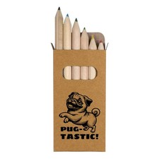6 x 'Cute Pug Prancing' Short 85mm Pencils / Coloured Pencil Set PE00087470