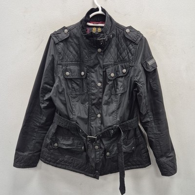 Barbour International Dera Wax Waterproof Country Biker Belt Rain Jacket UK 14
