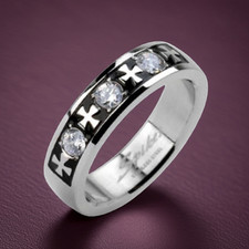 Unisex Celtic Iron Cross  Triple Gemstone Ring Wedding Band Stainless Steel 61