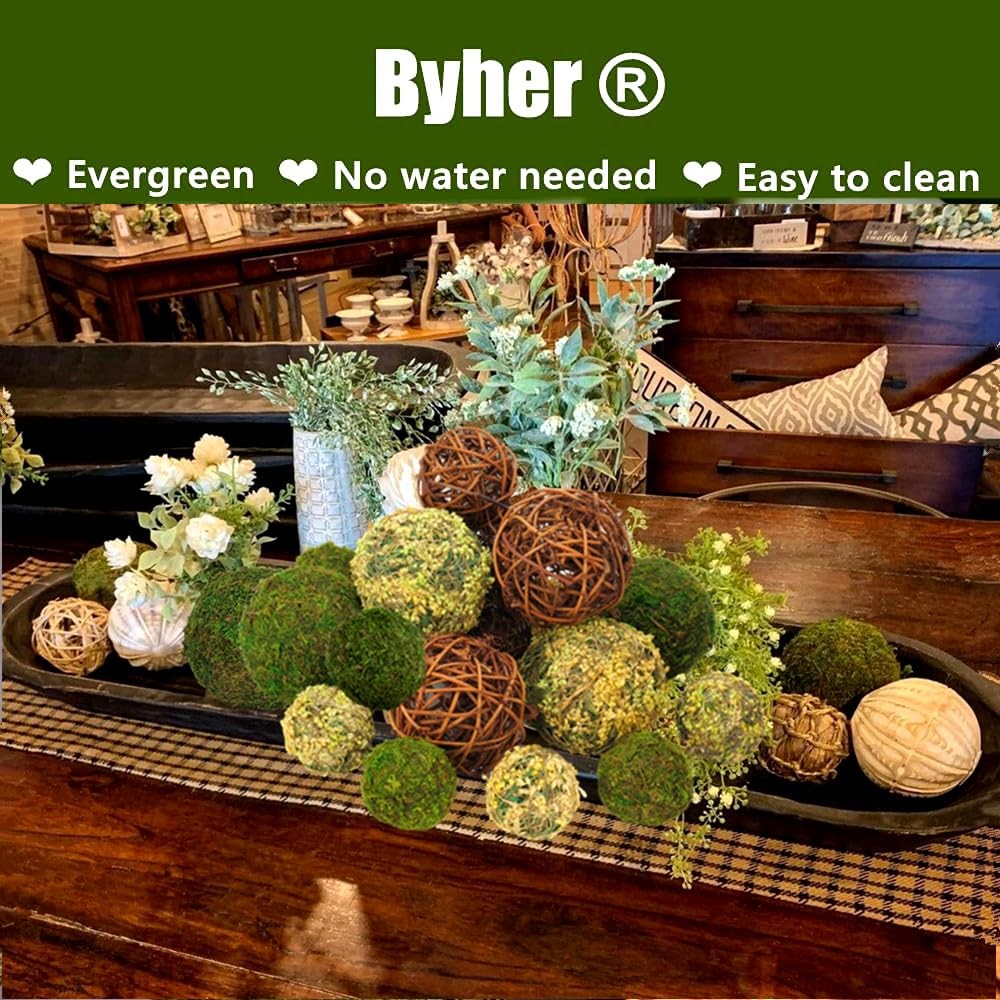 Decorative Balls for Centerpiece Bowls, 18pcs Fake Moss Balls + Wicker Rattan...