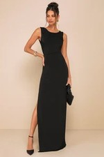 Lulus Significant Allure Slinky Knit Ruched Maxi Dress Black S