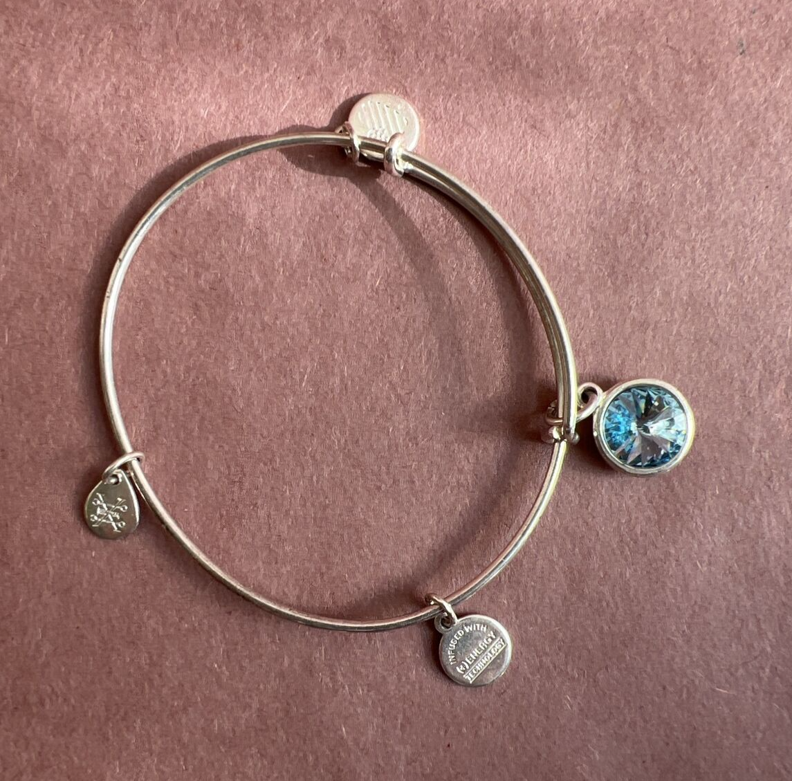 Alex and Ani Rafaelian Silver Expandable Bracelet Aquamarine Birth
