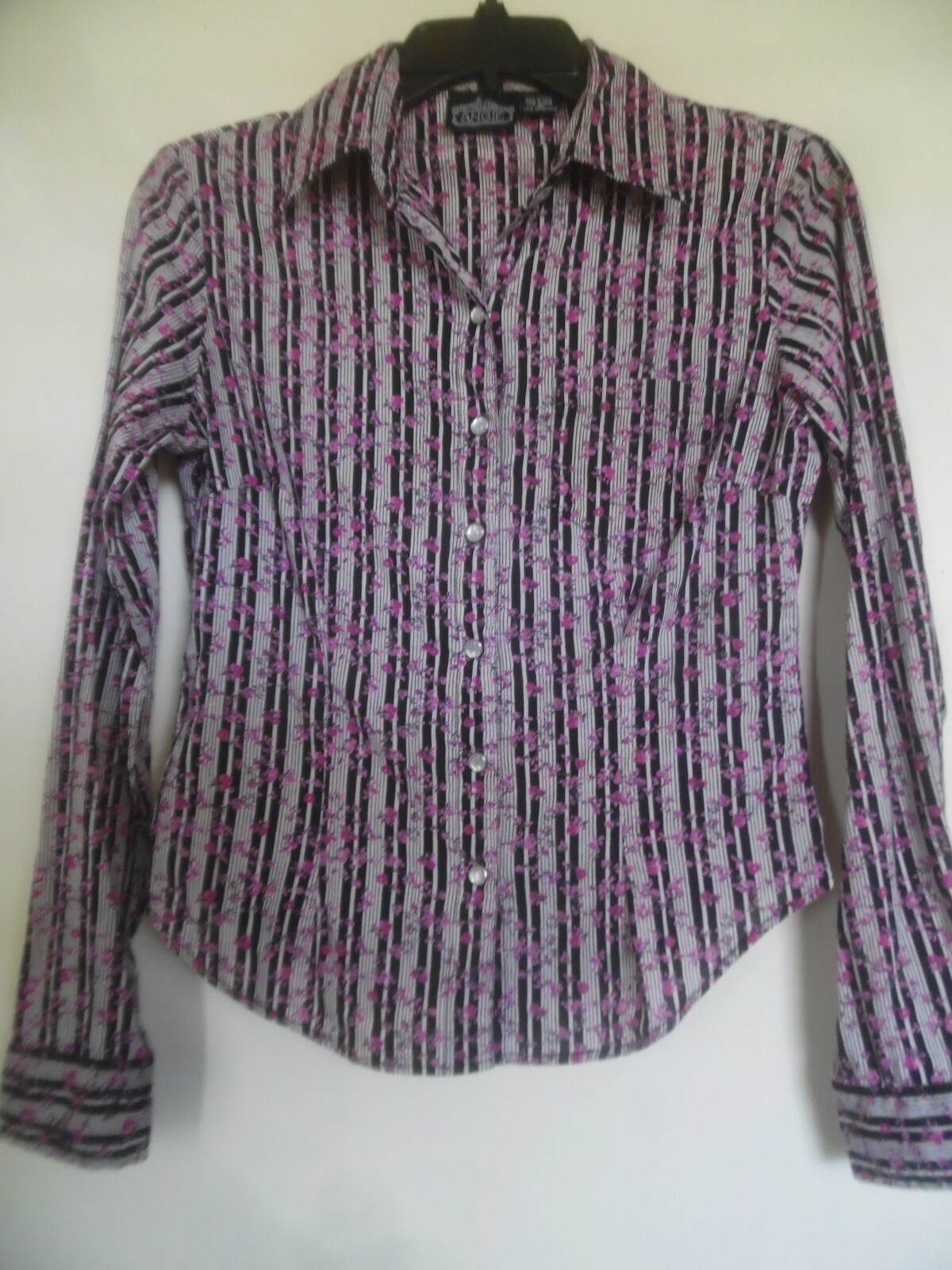 Angie Top Womens Small Snap Button Blouse Long Sleeve