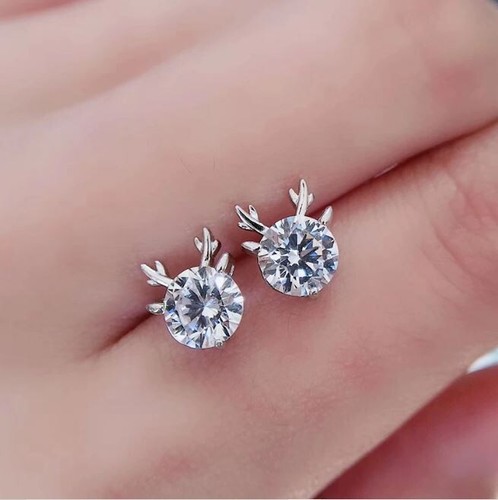 2Ct Round Lab-Created Diamond Solitaire Stud Earrings 14K White Gold Plated - Picture 2 of 10