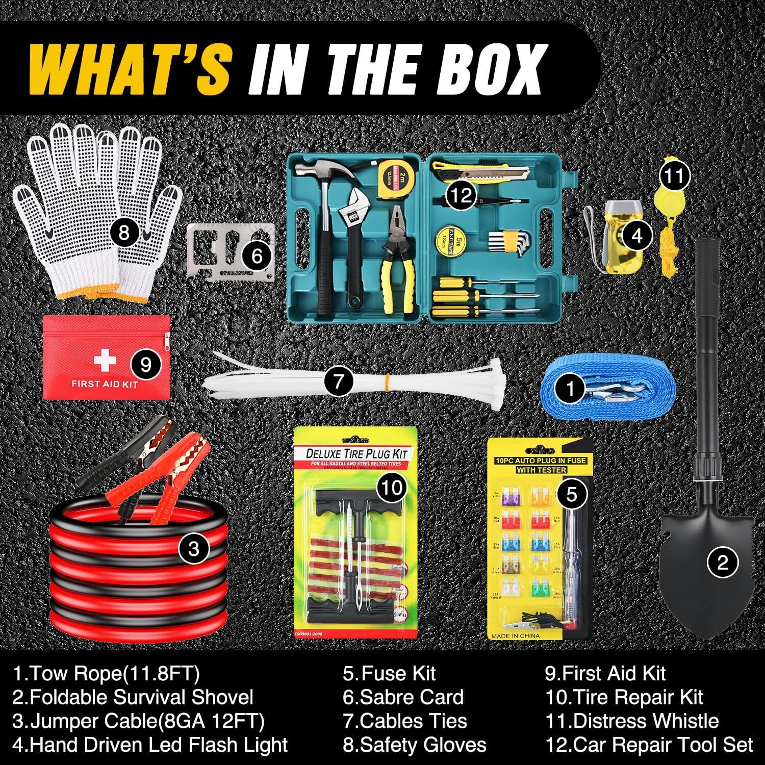 Nilight Car Emergency Kit with Roadside Safety Assistance Essential Tools