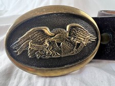 United We Stand Brass Belt Buckle American Eagle 1976  Leather Belt fits 31-36