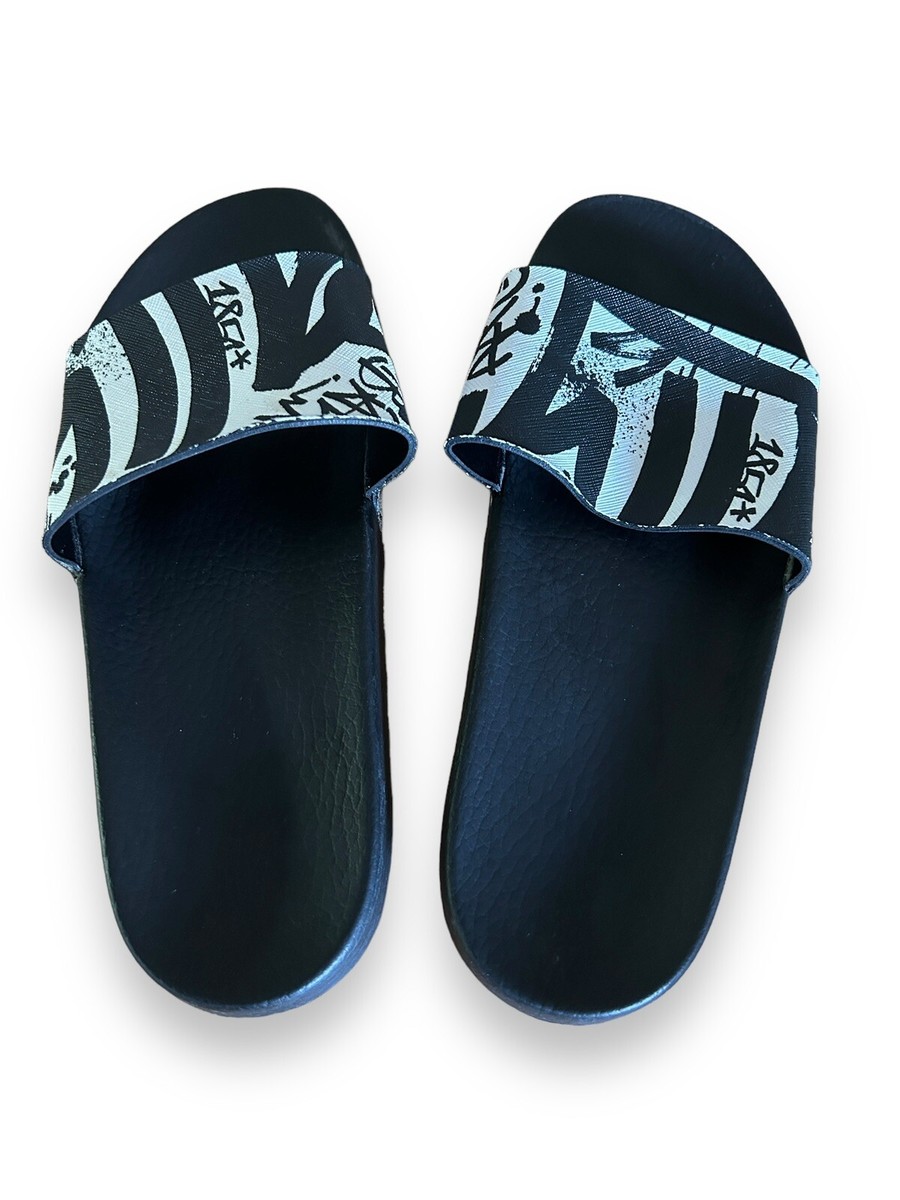 Bally Spell Out Black & White Rubber Sandals Men display picture 2
