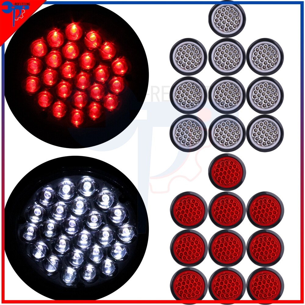 20x4 Inch 24LED Red White Round Side Marker Tail Light for Van Trailer