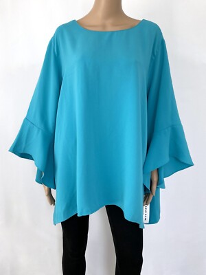 NWT! NEW! CAROLINE ROSE Size 3X Blue Dress Top Blouse Tunic Women's