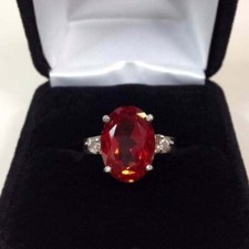 Sterling Silver Lab-Created  8Ct Orange Padparadscha  White Sapphire Ring