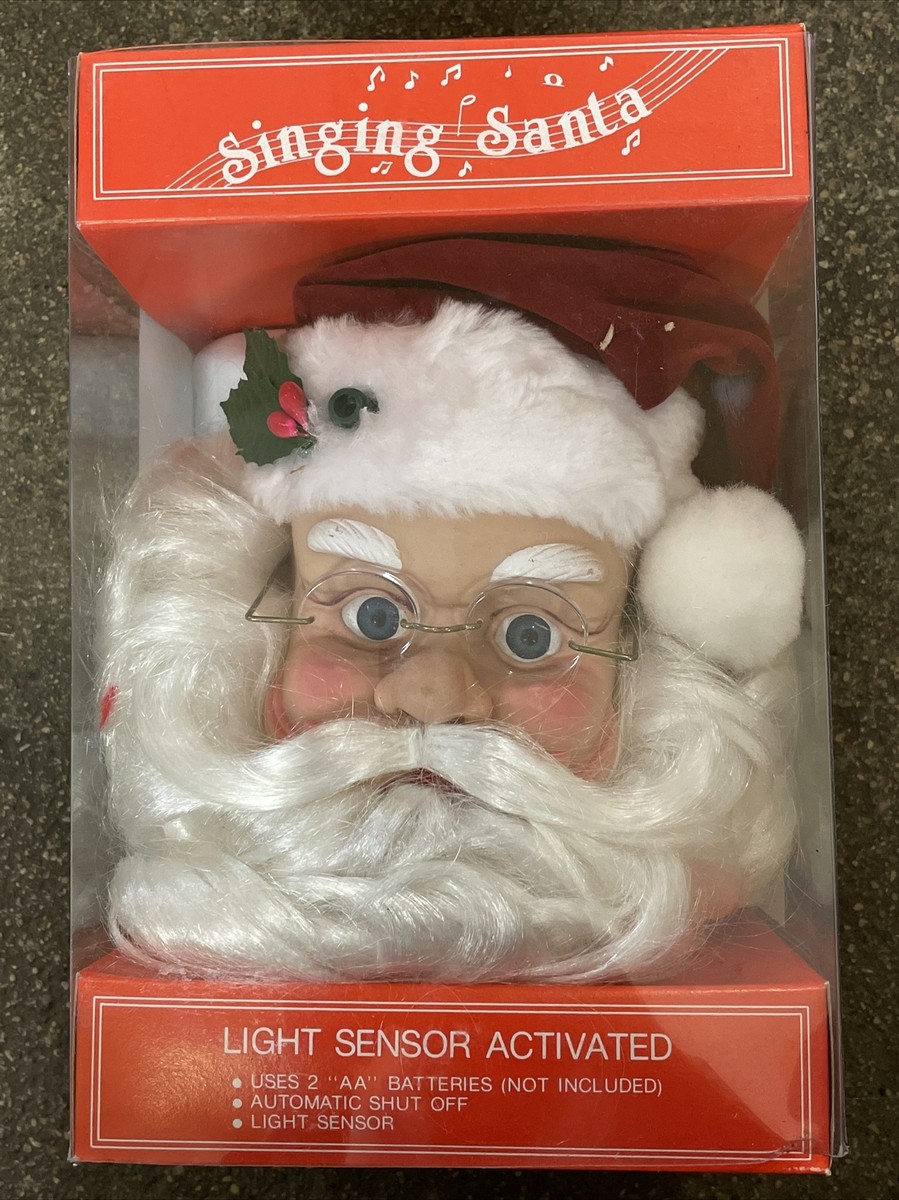 Vintage Christmas Singing Santa Head 90s Light Sensor. New