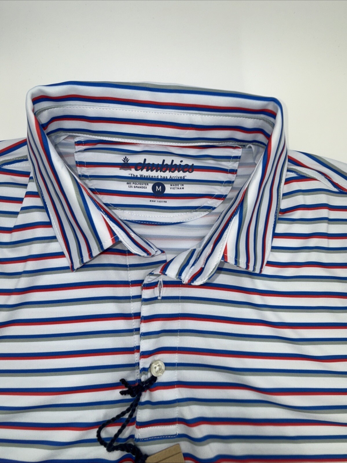 Chubbies Men's The 4th Of Ju-Line Performance Polo Shirt-White Multi-Medium-New
