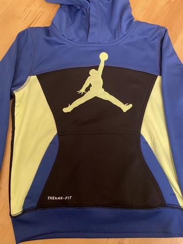 Boys Nike Jordan Therma-Fit Hoodie 5-6 Medium Blue/Black/Lime Green - Picture 3 of 13