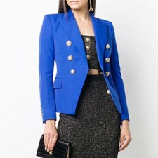NEW  Royal Blue Double-Breast Blazer Jacket Twill Blue Gold tonne buttons L