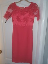 Little Mistress Coral Coloured Bodycon Midi Dress Size 10