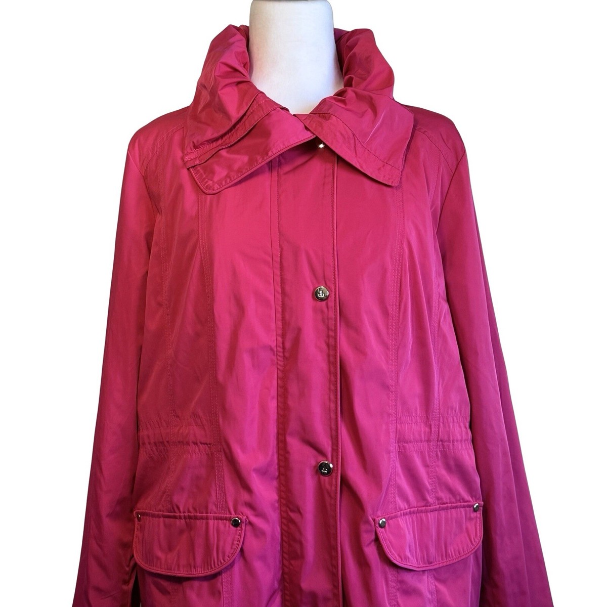 Dennis Basso Hot Pink Ruffle Collar Raincoat Windbreaker Rain