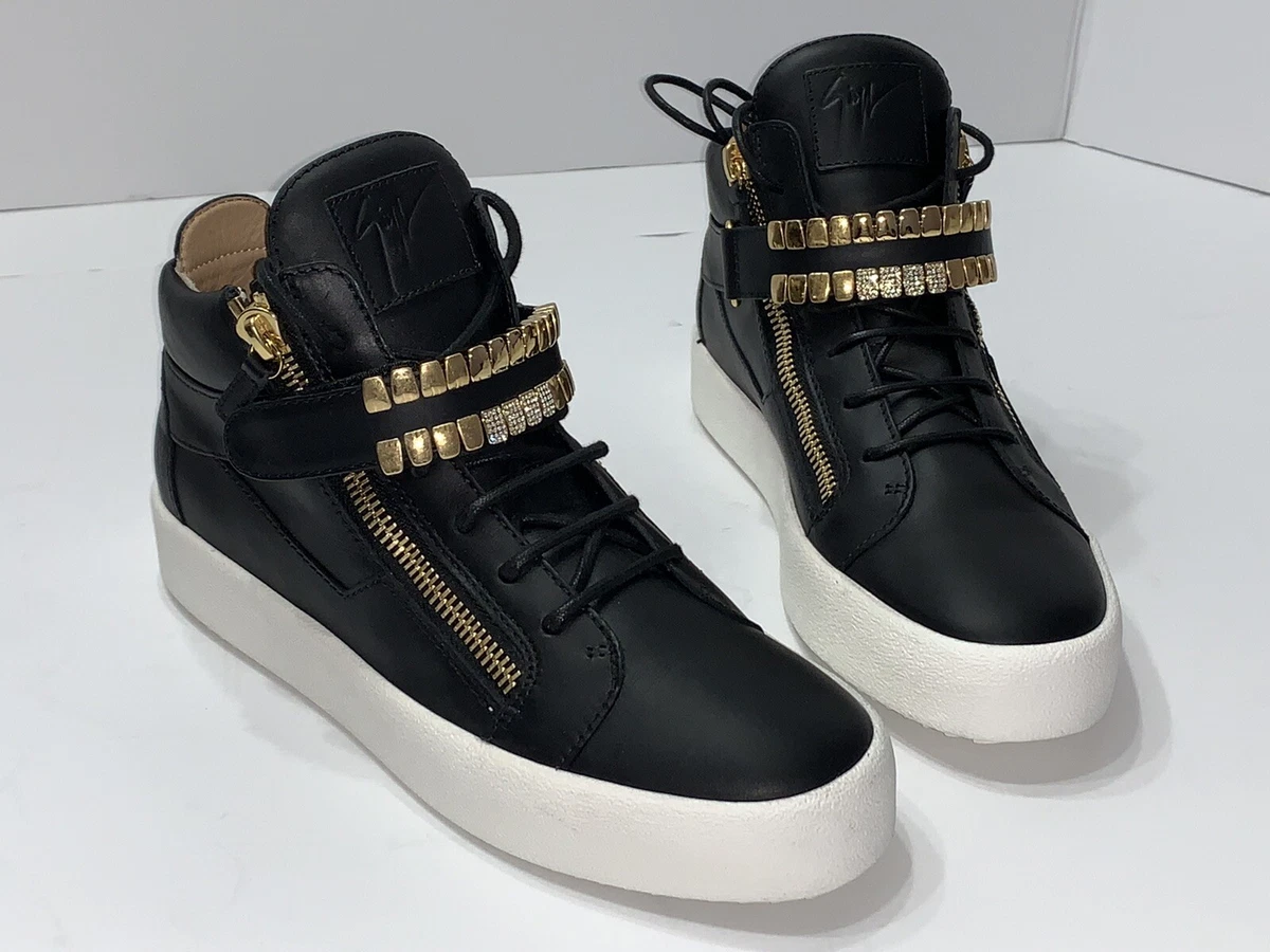 Giuseppe Zanotti Leather Black Gold Teeth High Mens Shoes Sneakers 43* |