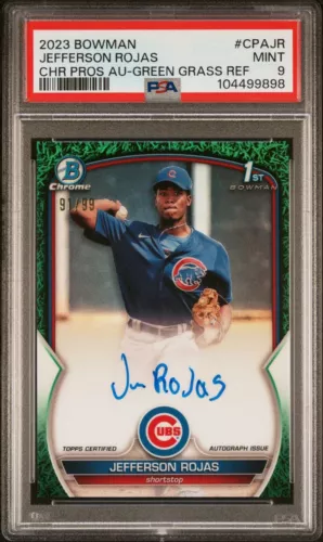 2023 Bowman Chrome Jefferson Rojas Green Grass Refractor Rookie Auto /99 PSA 9