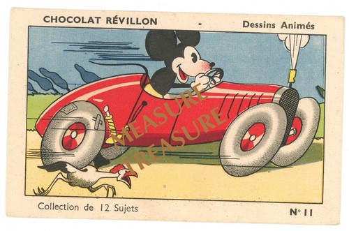 1930'S MICKEY MOUSE DISNEY RARE REVILLON CHOCOLATE FRANCE CAR PROMO CARD F9