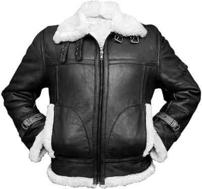 Men's Black Aviator Bomber Jacket | Sheepskin Black Real Leather Jacket