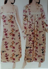 SilHouette Pink Floral Robe and Nightgown Set Women's Size 3XL Satin Sleepwear