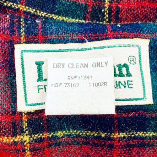 Vtg USA Made LL BEAN Green Duffle Toggle Coat Large Wool Hooded Heavy Plaid - Picture 4 of 9
