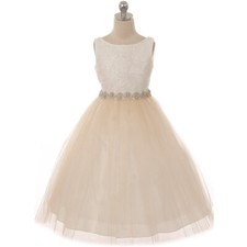 IVORY CHAMPAGNE Size 12 Flower Girl Dress Graduation Birthday Formal Bridesmaid