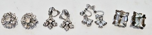 Vintage Lot of 4 Pair Silver Tone Rhinestone Clip Earrings~1 is Sarah Coventry