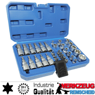34-tlg TORX Stecknuss Steckschlüssel Satz T-Profil T10 - T60 / E-Profil E4 - E20