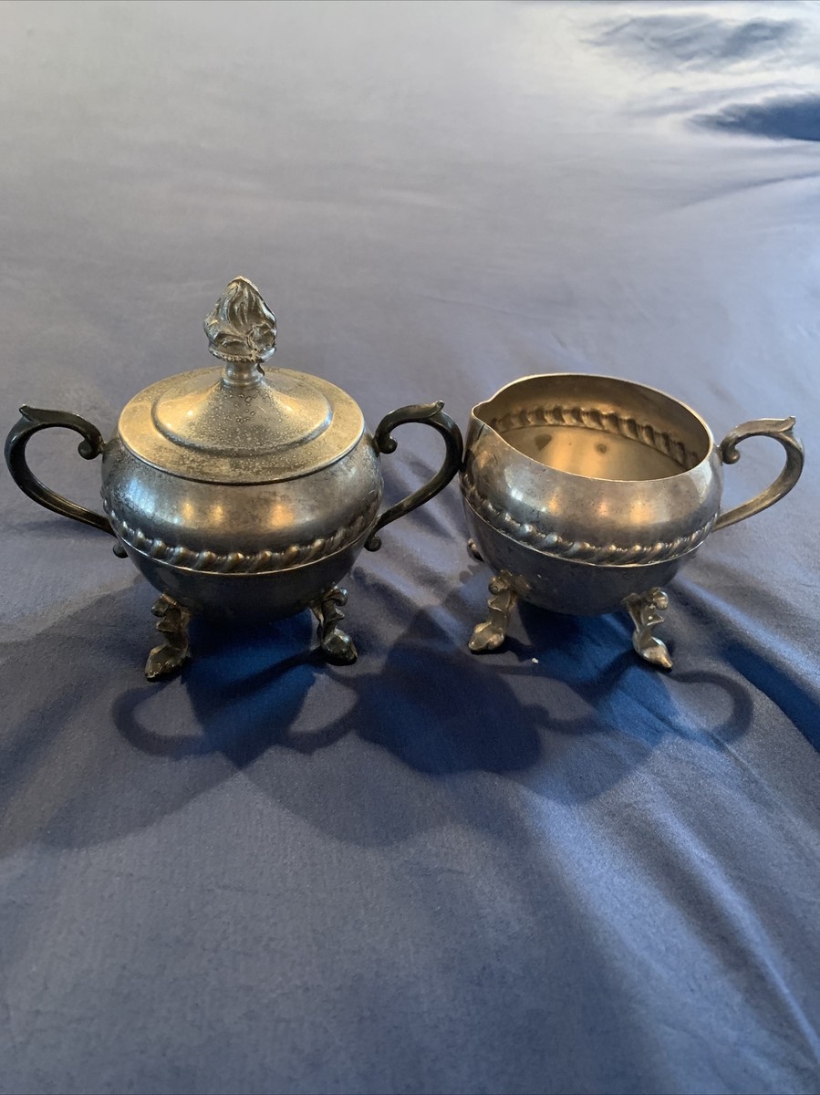 Antique Crosby Silverplate Silver on Copper- Creamer & Sugar Set