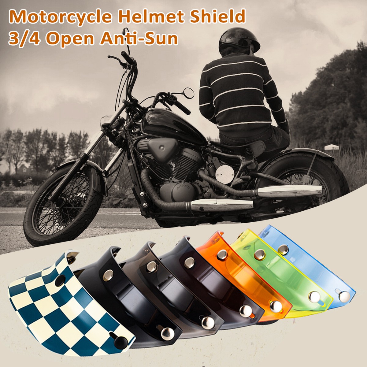 3-Snap Helmet Peak Shield 3/4 Open Face Retro Motorcycle Helmet Sun Shade  F3B2