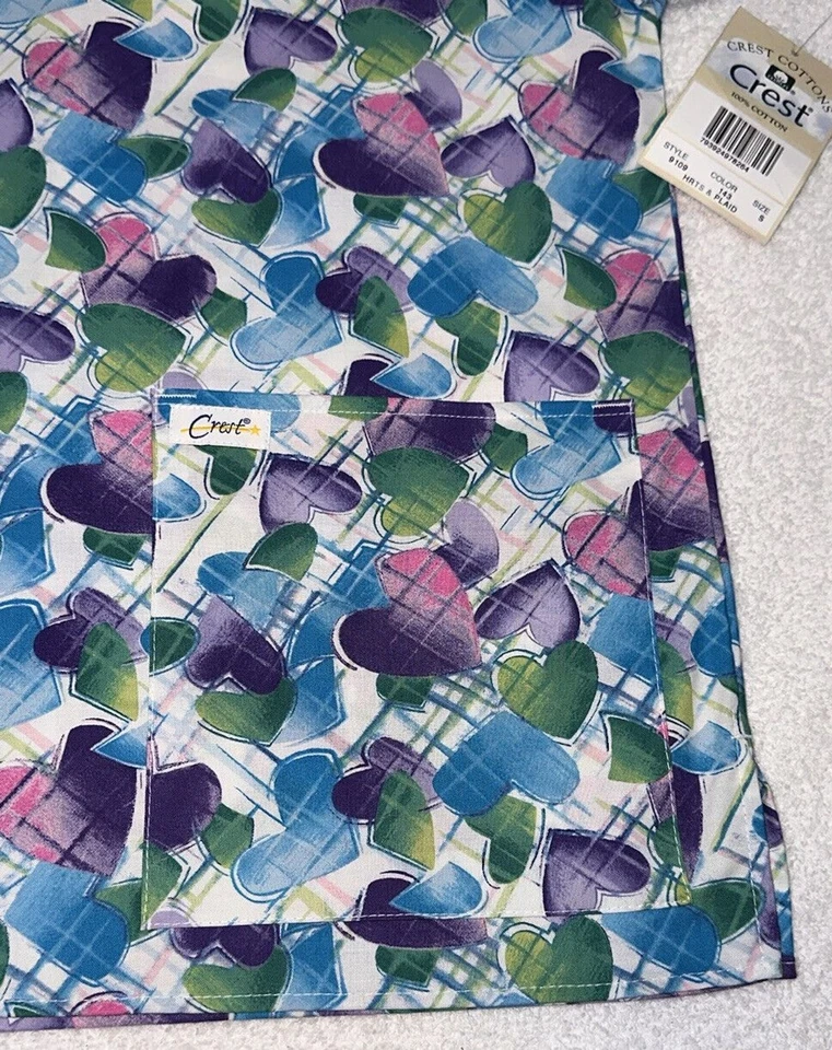 Crest Hearts & Plaid PASTEL PRINT SCRUB TOP SIZE Small New Blue Multi color - Image 4 of 4