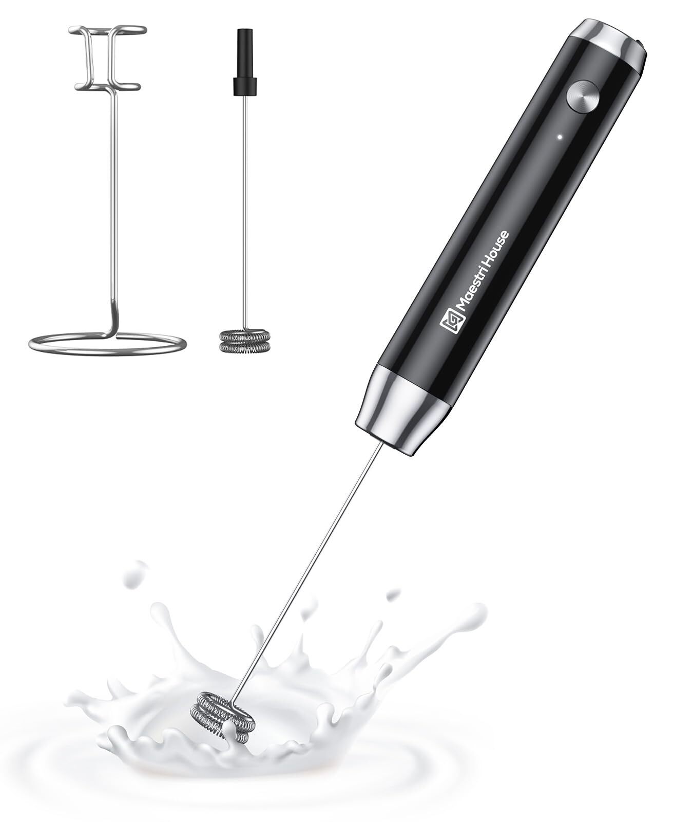 Rechargeable Milk Frother with Stand, Handheld Electric Foam Maker Waterproof...
