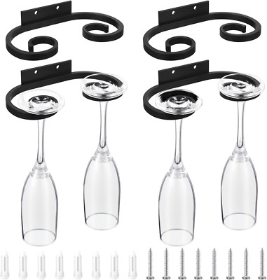 Wenqik Wall Mounted Wine Glass Rack Stemware Wine Glasses Holder Metal Wine Wire