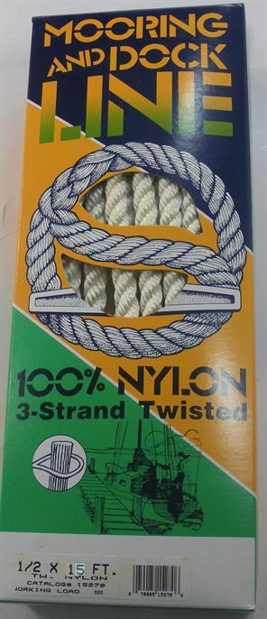 Wellngton Twisted Nylon Mooring Rope Dock Line 1/2"" x 15 ft