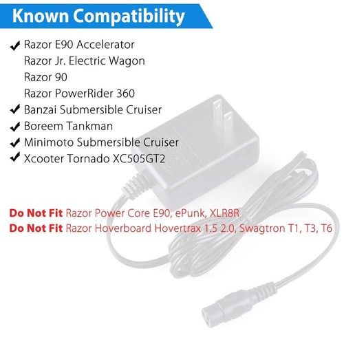 Battery Charger Standard 3-Prong for Razor Electric Scooter Lead-Acid Battery - Picture 16 of 17
