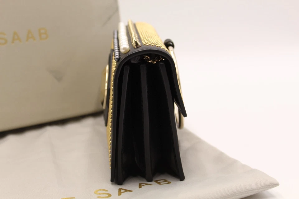 全新 Elie Saab Pochette Radiant 黑色铆钉手拿包 斜挎包 钱包 — 第 4/4 张图片