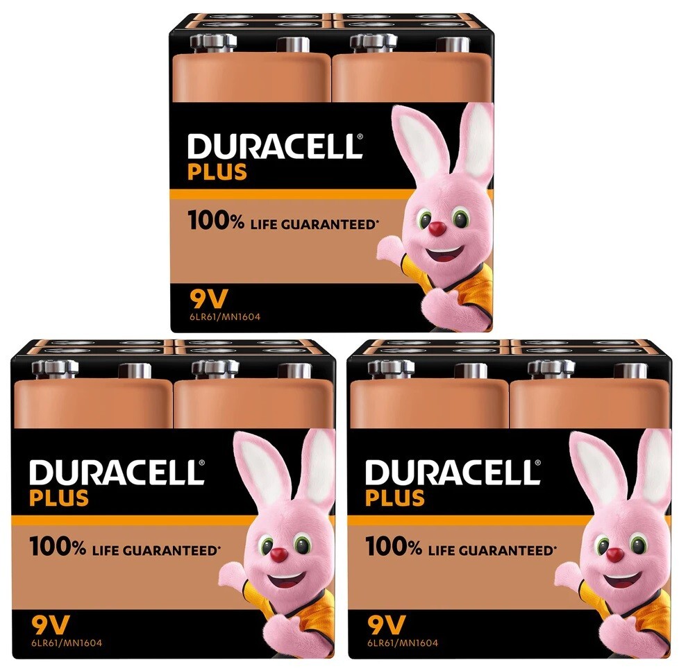 12x DURACELL 9V Plus Power Alkaline Batteries 6LR61 MN1604 Longest Expiry