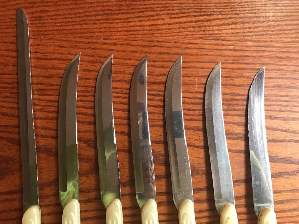 7 cuchillos para carne vintage de acero inoxidable con mango crema nacarado Tel Tru de alto carbono Foto 4 de 4