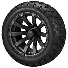 (4) Golf Cart 22x10-14 Trail Fox A/T Tires on 14x7 Matte Black Beast Wheels