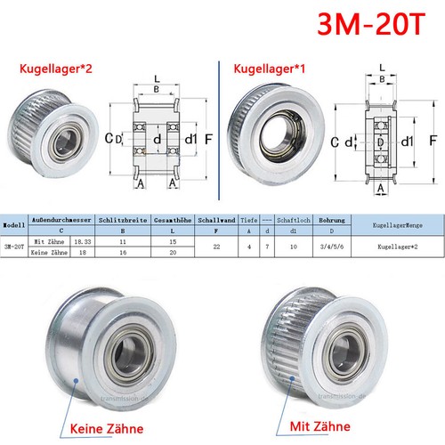 3M Führungsrolle ohne Zähne 5-60z Riemenscheibe Pulley für 3D Drucker CNC RepRap - Picture 8 of 17