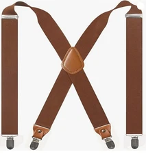 Adjustable Elastic Suspenders for Men and Women with X Back -Coffee Brown- NEW