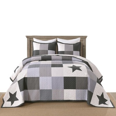 3 Pcs Cotton Modern Star Pattern Checkered Quilt Bedspread Set