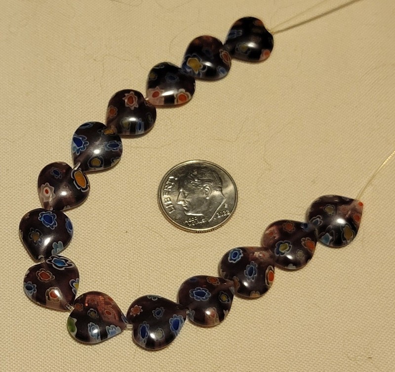 L793 12x11mm millefiore glass heart beads. will combine to save on shipping 