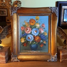 Quadro Antico anni 60 natura morta vaso di fiori Dipinto olio su tavola cm 29x34