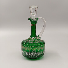 Böhmische Glaskaraffe handvergoldet emailliert & mundgeblasen Mitte 20. Jahrhundert